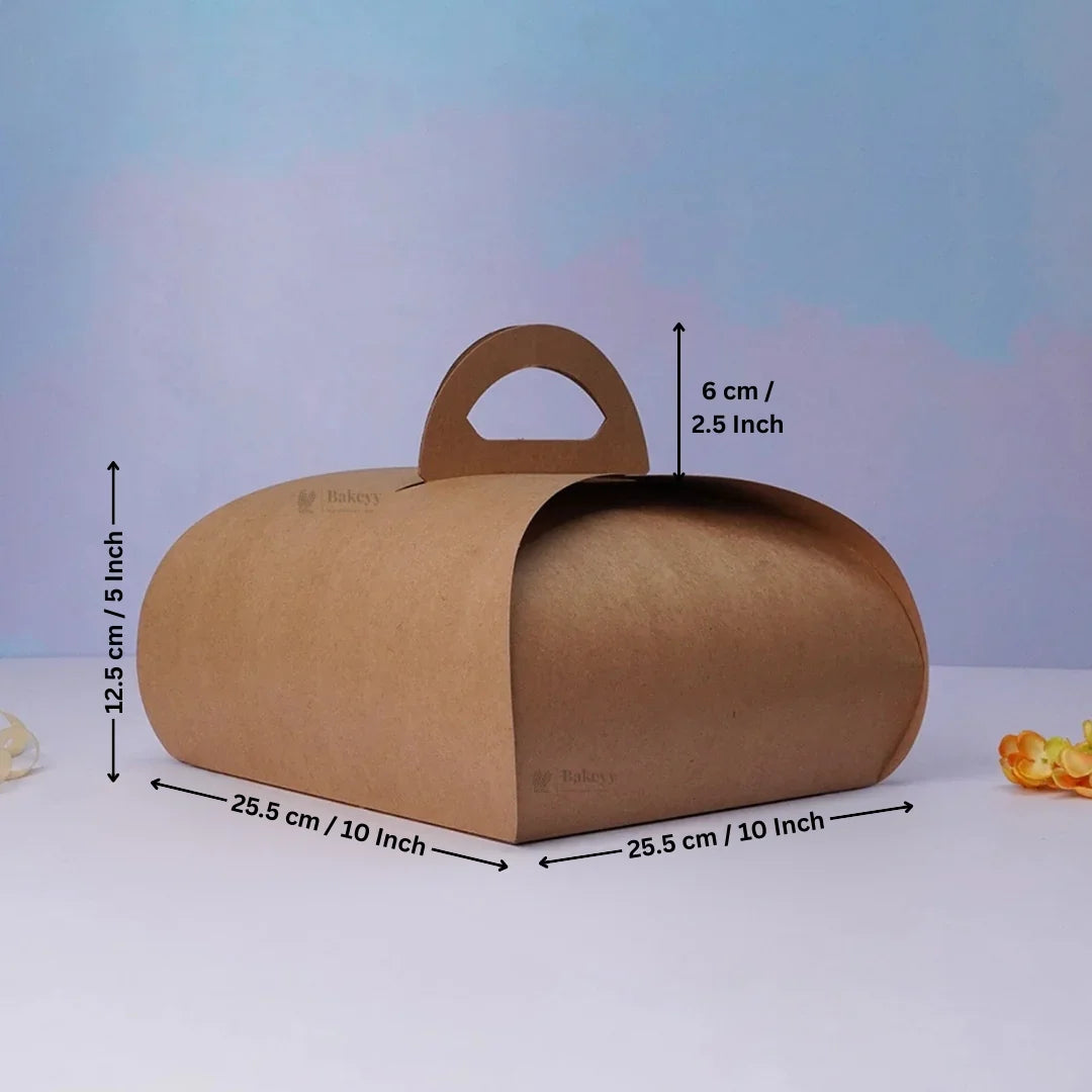 Dome Cake Box with Handle | Kraft Color Paper | Elegant Curved Top Packaging Box | Pack of 25