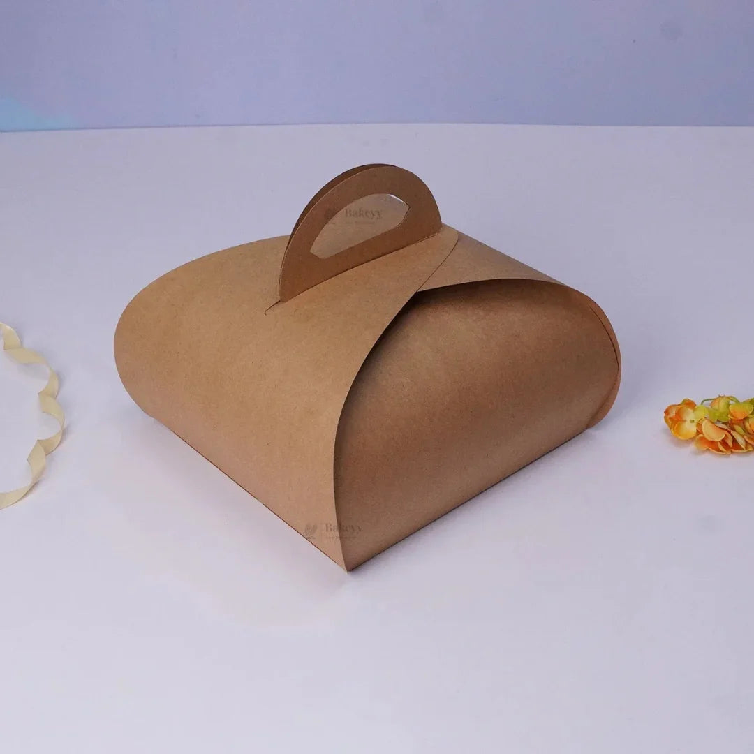 Dome Cake Box with Handle | Kraft Color Paper | Elegant Curved Top Packaging Box | Pack of 25