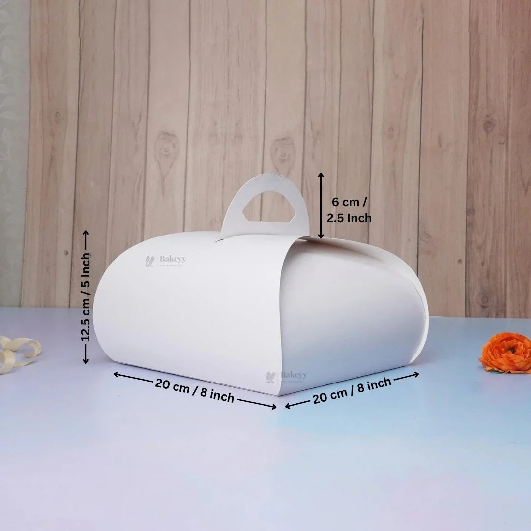 Dome Cake Box with Handle | White Color Paper | Elegant Curved Top Packaging Box | Pack of 25