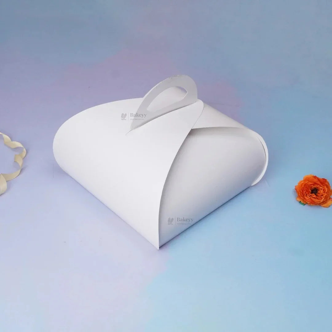 Dome Cake Box with Handle | White Color Paper | Elegant Curved Top Packaging Box | Pack of 25
