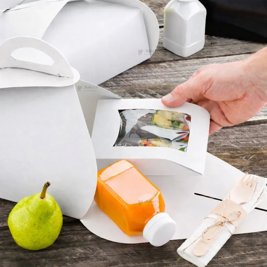 Dome Cake Box with Handle | White Color Paper | Elegant Curved Top Packaging Box | Pack of 25