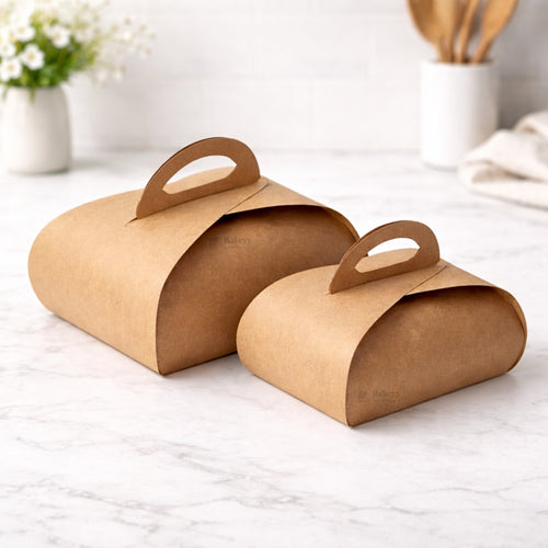 Dome Cake Box with Handle | Kraft Color Paper | Elegant Curved Top Packaging Box | Pack of 25
