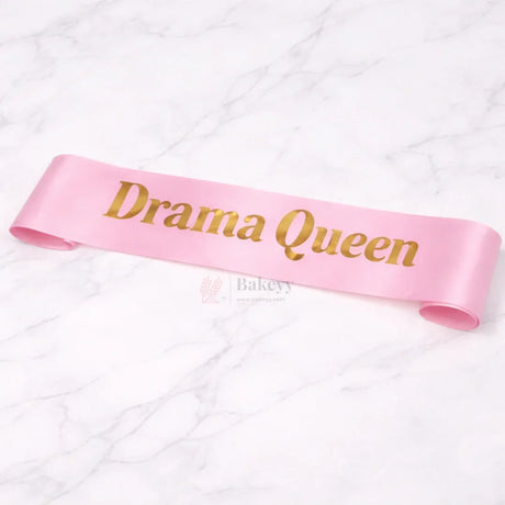 Drama Queen Satin Party Sash Pink & White with Gold Foil Lettering | Pack of 1