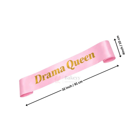 Drama Queen Satin Party Sash Pink & White with Gold Foil Lettering | Pack of 1
