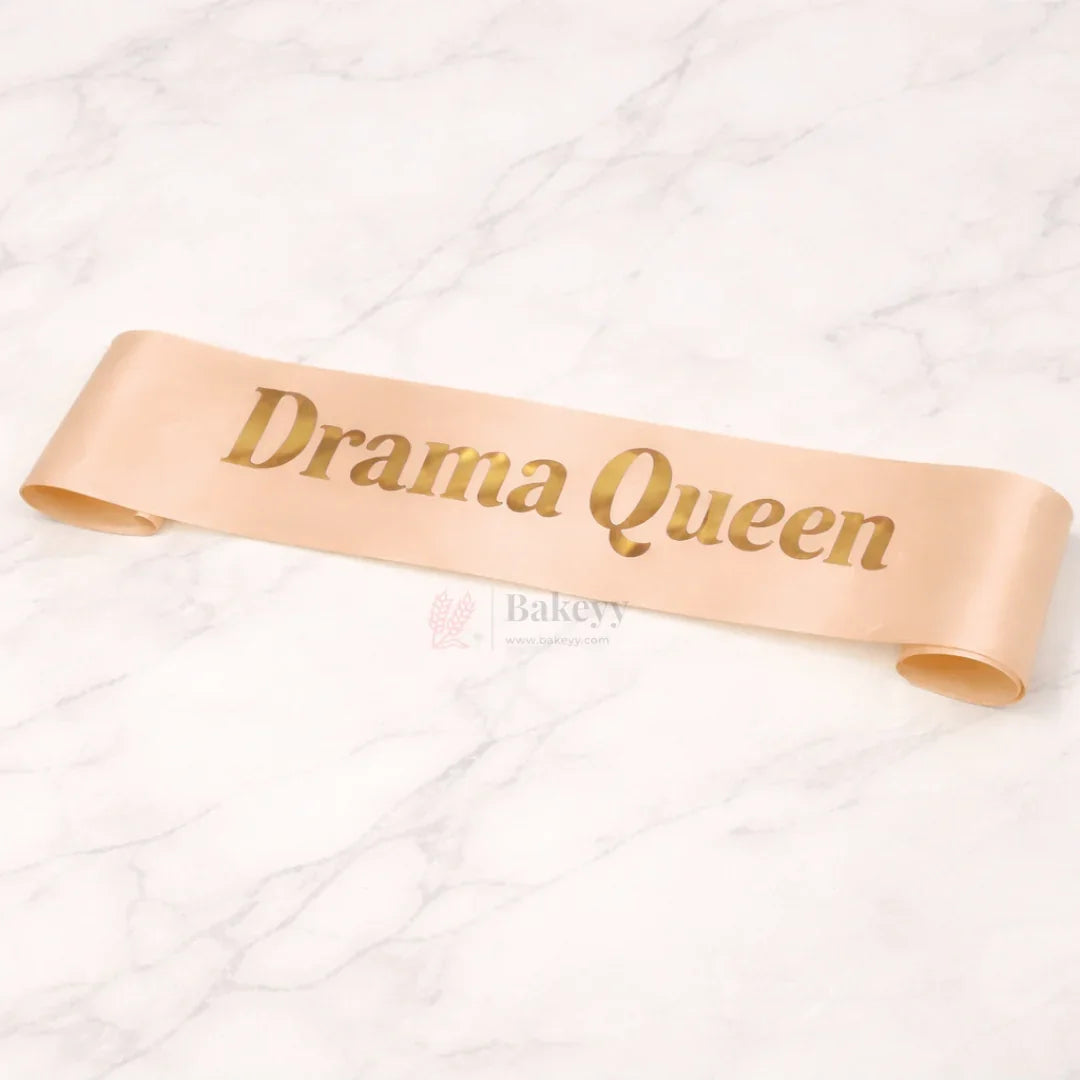 Drama_Queen_Satin_Party_Sash_Pink_White_with_Gold_Foil_Lettering_Pack_of_1 - Bakeyy.com