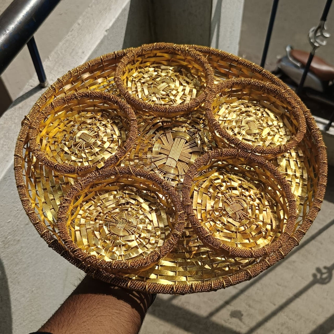 Luxurious Gold-Plated Round Metal Dry Fruit Tray | Multiple Decorative Bowls Options | Pack of 1