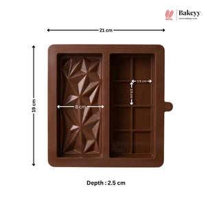 2 Cavity Dual Design Silicone Chocolate Bar Mould | Diamond Pattern & Classic Bar Chocolate Mould | Pack of 1