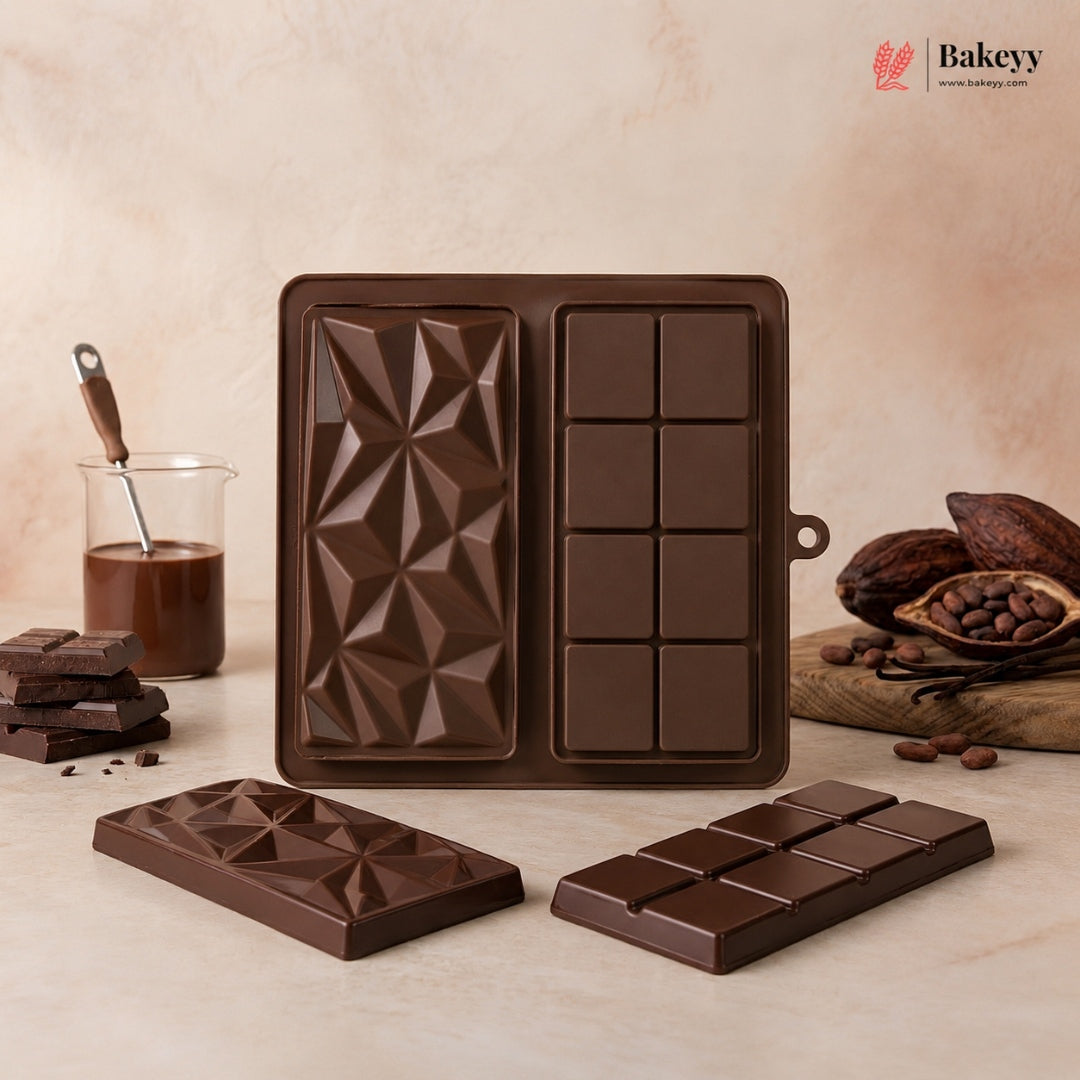 2 Cavity Dual Design Silicone Chocolate Bar Mould | Diamond Pattern & Classic Kunafa Chocolate Mould | Pack of 1