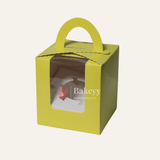 1 Cupcake Box with Handle | Yellow Colour | With Front Window | 1 Jar Box