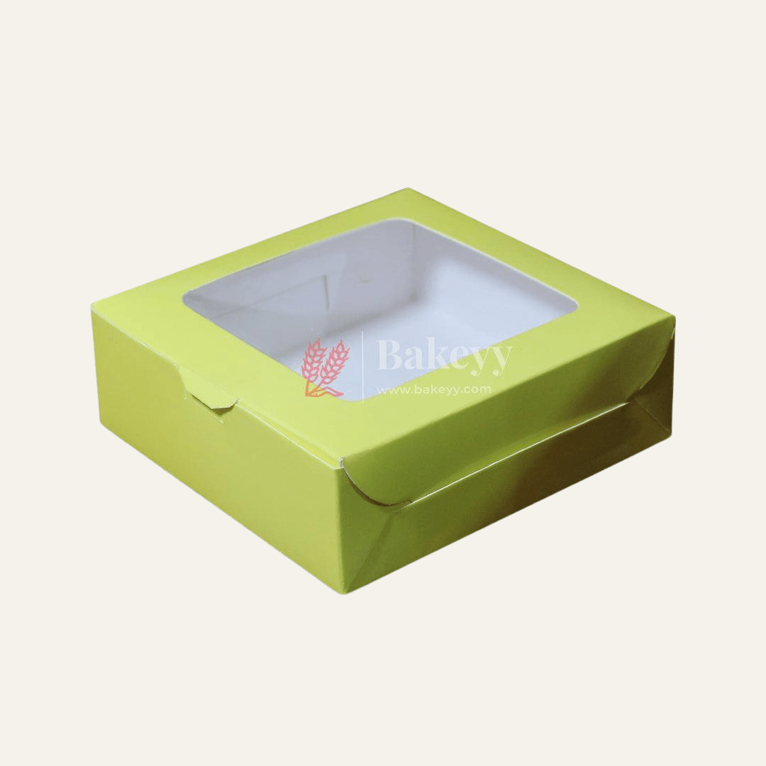 4 Brownie Box | Yellow Color | With Window - Bakeyy.com - India - 4 Brownie Box | Yellow Color | With Window - Pack Of 10