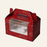 2 Cupcake Box with Handle| Festive Red Christmas | Christmas Collection | With Front Window |