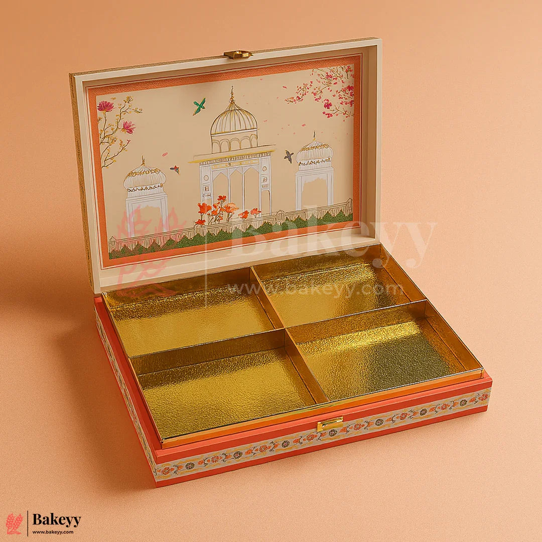 30x20x5cm | Premium MDF Decorative Hamper Box with 4 Compartments – Festive Gifting Edition | Pack of 1
