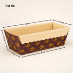 A rectangular woven basket or tray with a dark brown exterior patterned with yellow floral motifs and a beige interior, shown with black dimension arrows and labels indicating measurements of 12 cm, 7 cm, 5 cm, 6 cm, 9 cm, and 9 cm on a plain light beige background.