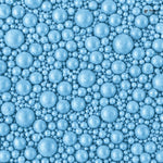 Pattern of blue bubbles with a brand logo in the corner
