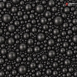 Close-up of black pearls with 'Bakeyes' branding in the corner.