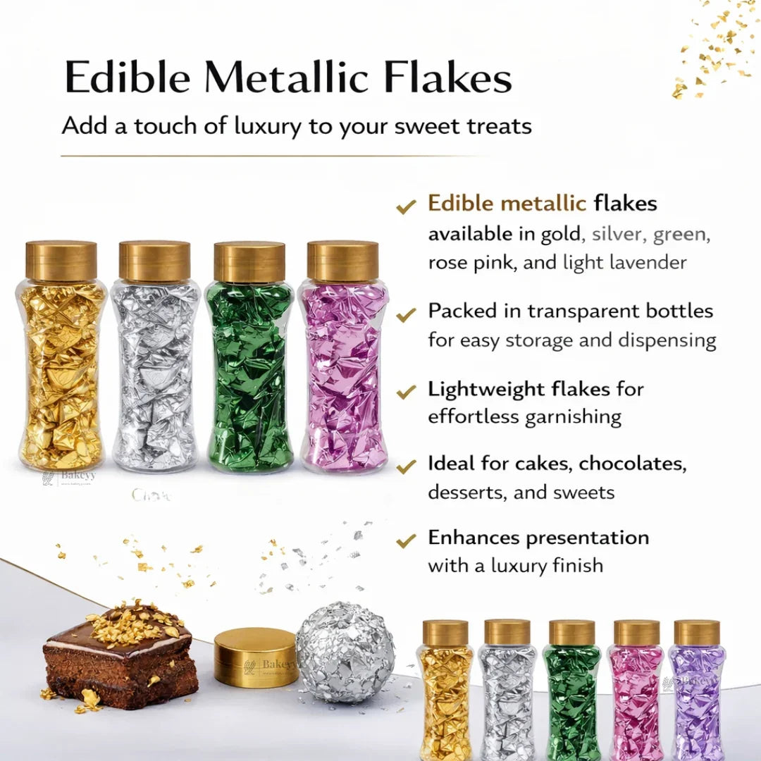 Metallic Leaf Flakes | Multiple colors | Cake Decoration & Dessert Garnish | Pack of 1