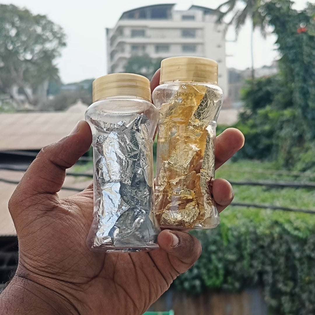 Edible Metallic Leaf Flakes | Gold & Silver Finish | Cake Decoration & Dessert Garnish | Pack of 1