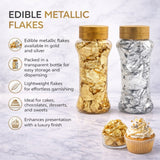 Edible Metallic Leaf Flakes | Gold & Silver Finish | Cake Decoration & Dessert Garnish | Pack of 1