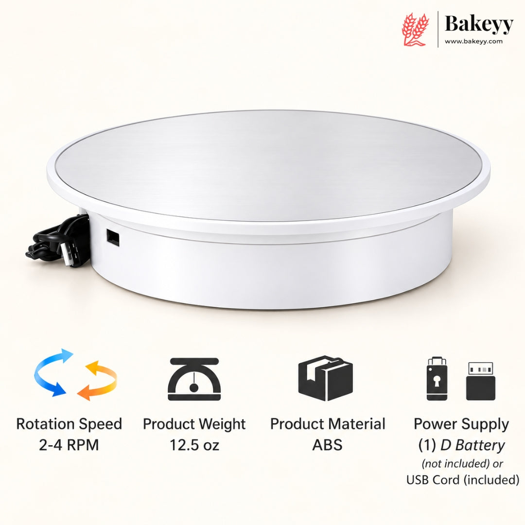 360° Electric Mirror Turntable with Dual Power Option USB & D Battery 2–4 RPM Rotating Display Stand | Pack of 1