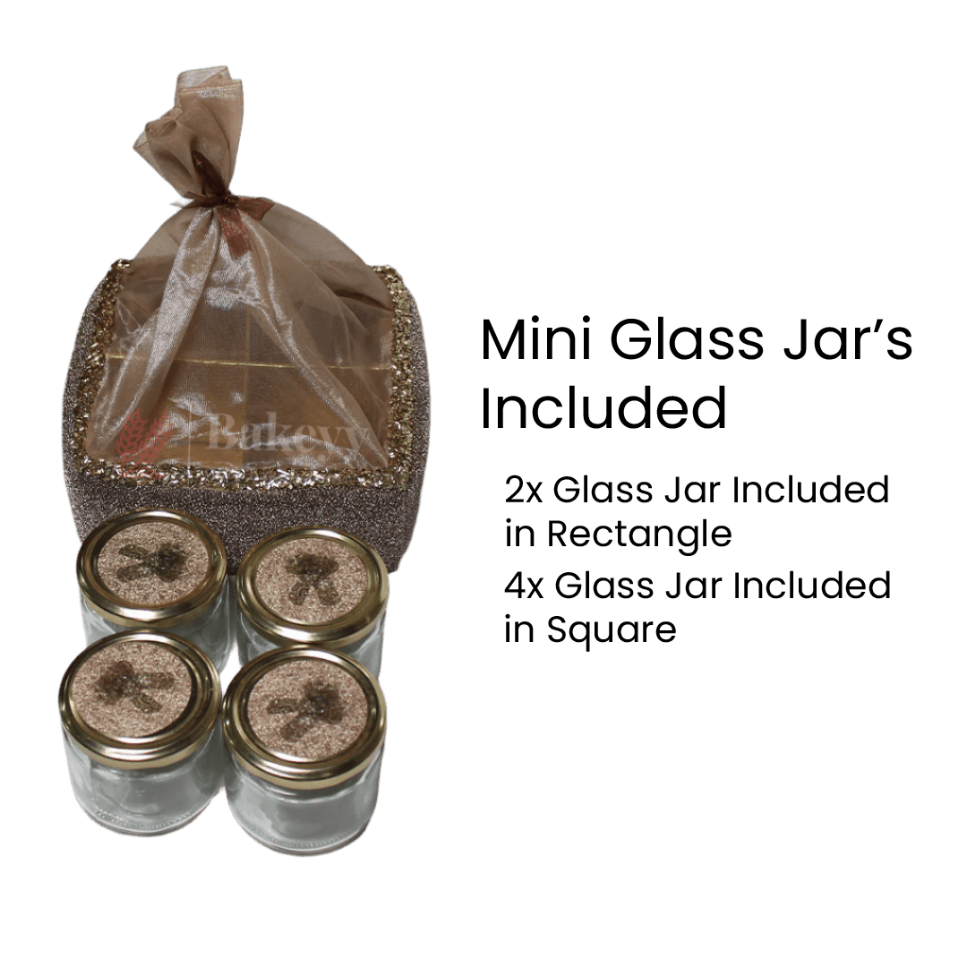 Elegant Sparkling Gift Basket with Glass Jars | Perfect for Gifting and Home Décor - Bakeyy.com - India - Elegant Sparkling Gift Basket with Glass Jars | Perfect for Gifting and Home Décor - Four Jar