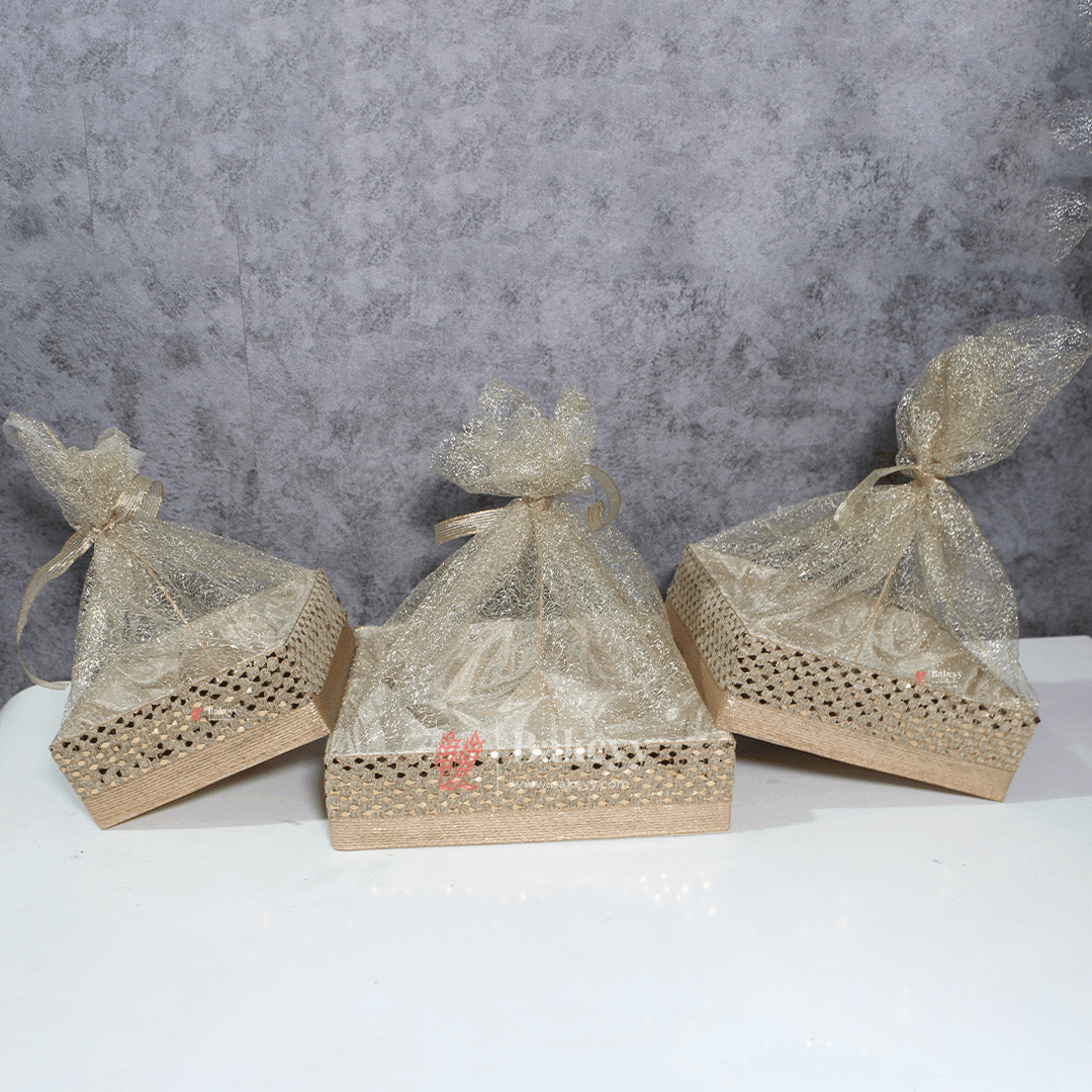 Erratic Golden Square Woven Hamper | Elegant Gifting Basket - Bakeyy.com - India - Erratic Golden Square Woven Hamper | Elegant Gifting Basket - Small-8 Inch