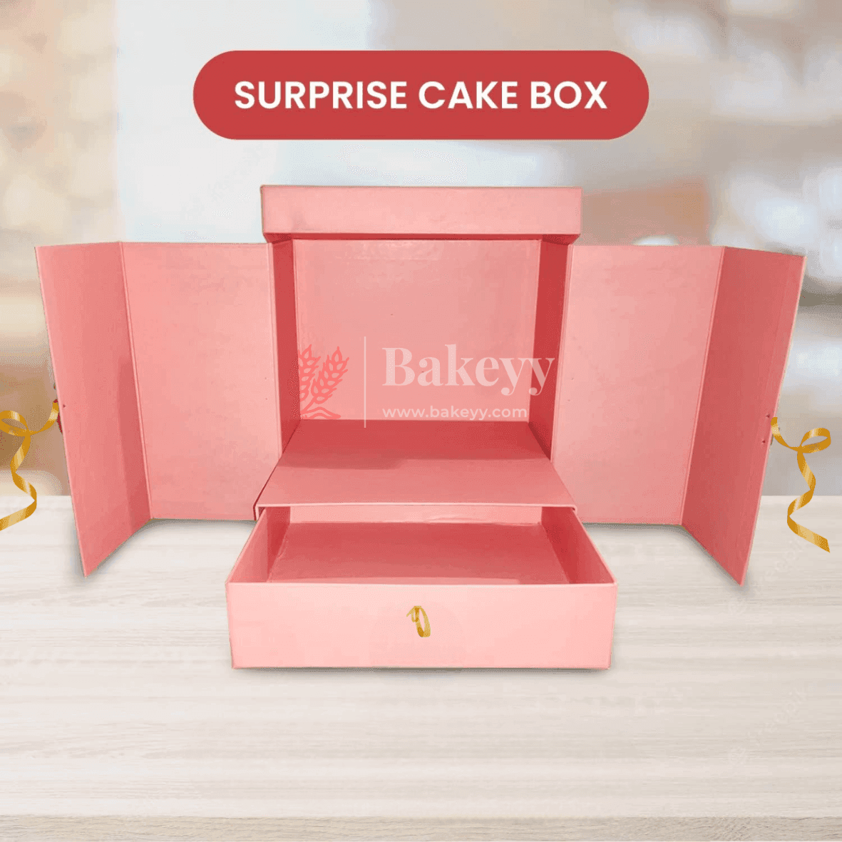 Card Board Surprise Cake Box with One Drawer Gift Box - Bakeyy.com - India - Card Board Surprise Cake Box with One Drawer Gift Box - Pink