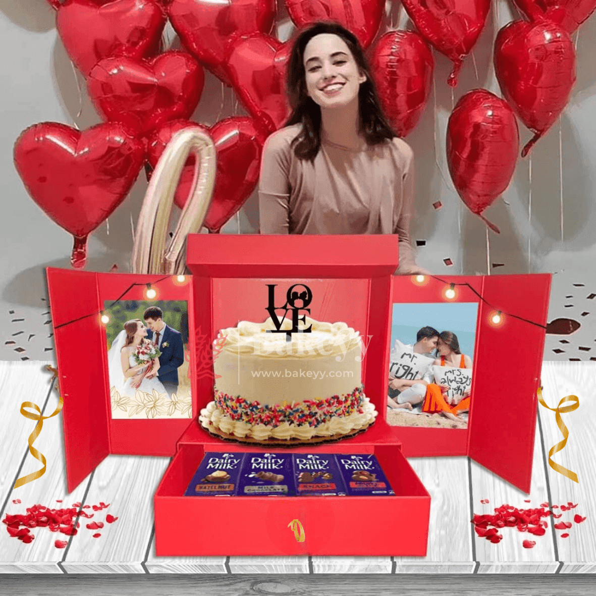 Card Board Surprise Cake Box with One Drawer Gift Box - Bakeyy.com - India - Card Board Surprise Cake Box with One Drawer Gift Box - Red
