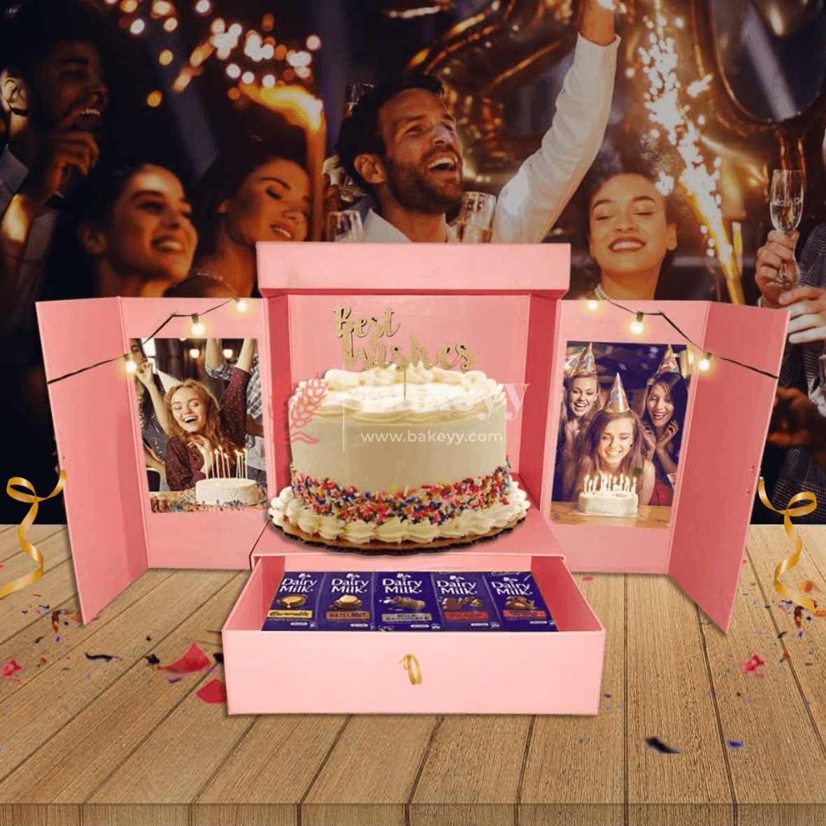 Card Board Surprise Cake Box with One Drawer Gift Box - Bakeyy.com - India - Card Board Surprise Cake Box with One Drawer Gift Box - Red