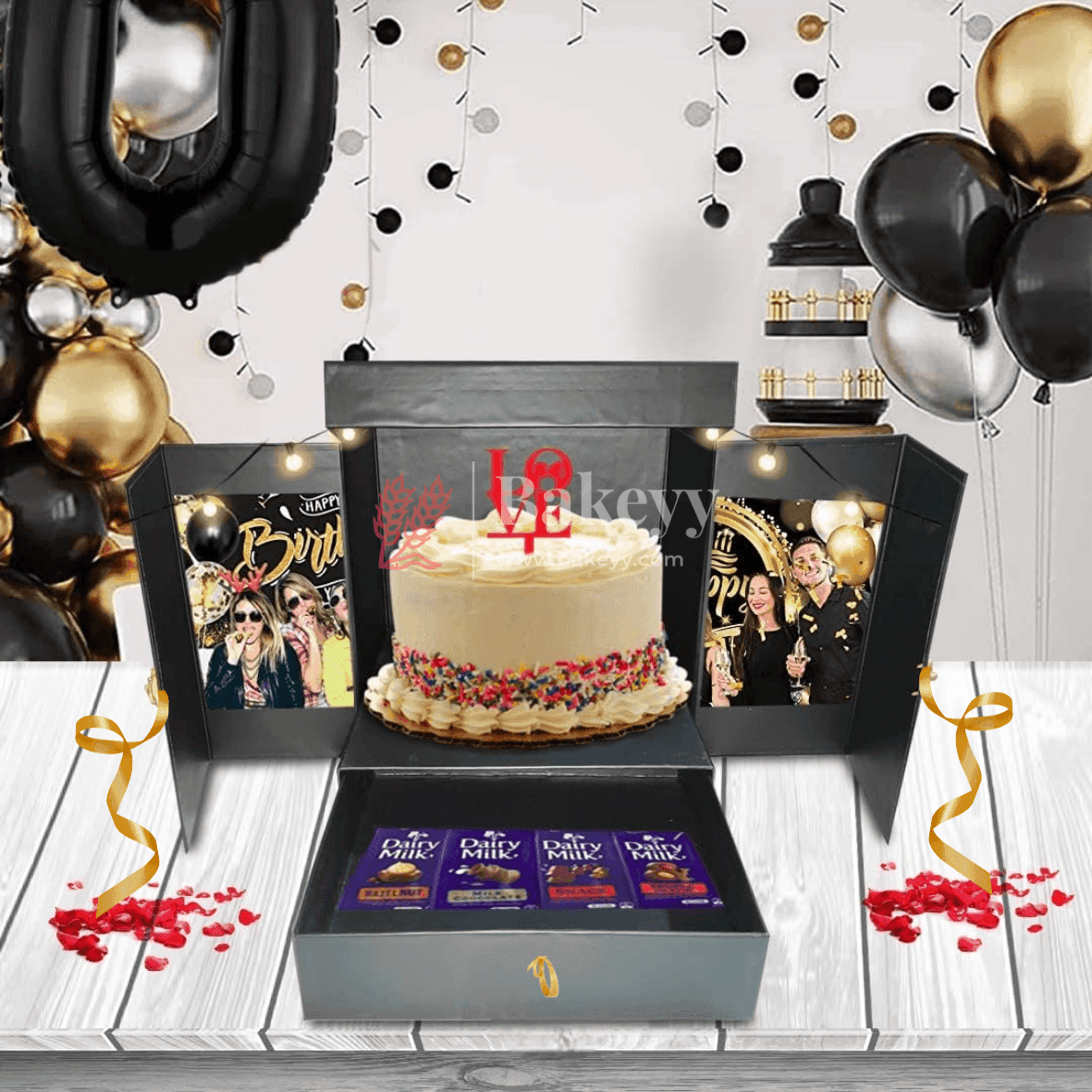 Card Board Surprise Cake Box with One Drawer Gift Box - Bakeyy.com - India - Card Board Surprise Cake Box with One Drawer Gift Box - Red