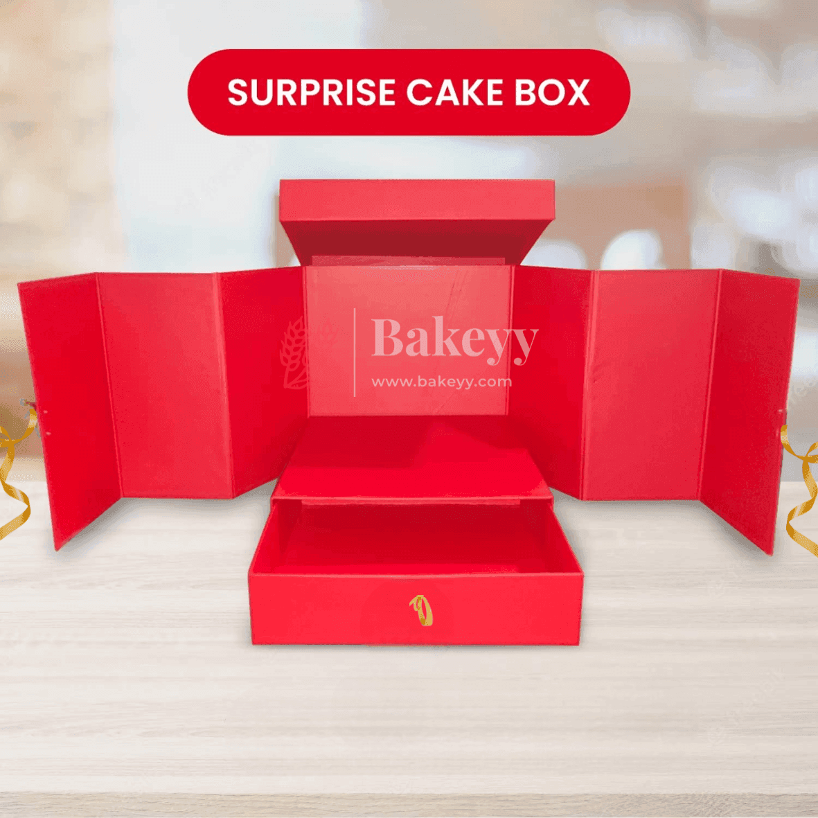 Card Board Surprise Cake Box with One Drawer Gift Box - Bakeyy.com - India - Card Board Surprise Cake Box with One Drawer Gift Box - Red