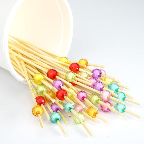 Decorative Cocktail & Dessert Picks | Heart & Round Bead Design | 12 cm Party Food Skewers | 4 Designs Available | Pack Of 70