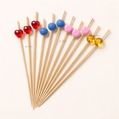 Decorative Cocktail & Dessert Picks | Heart & Round Bead Design | 12 cm Party Food Skewers | 4 Designs Available | Pack Of 70