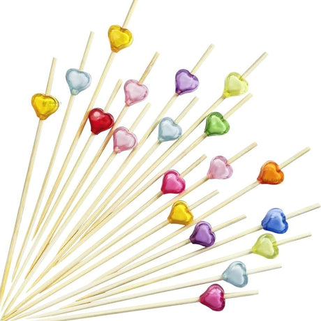 Decorative Cocktail & Dessert Picks | Heart & Round Bead Design | 12 cm Party Food Skewers | 4 Designs Available | Pack Of 70
