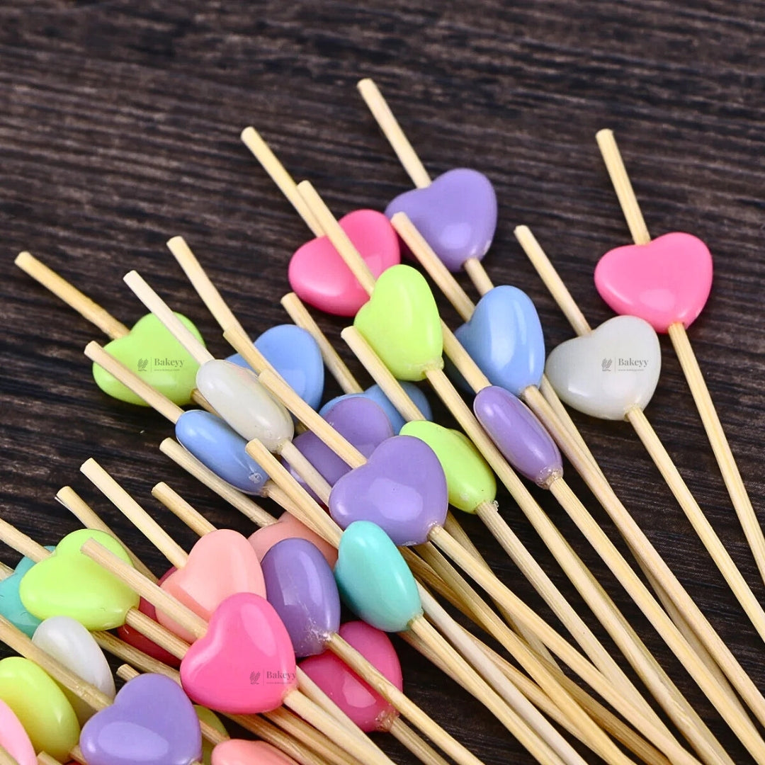 Decorative Cocktail & Dessert Picks | Heart & Round Bead Design | 12 cm Party Food Skewers | 4 Designs Available | Pack Of 70