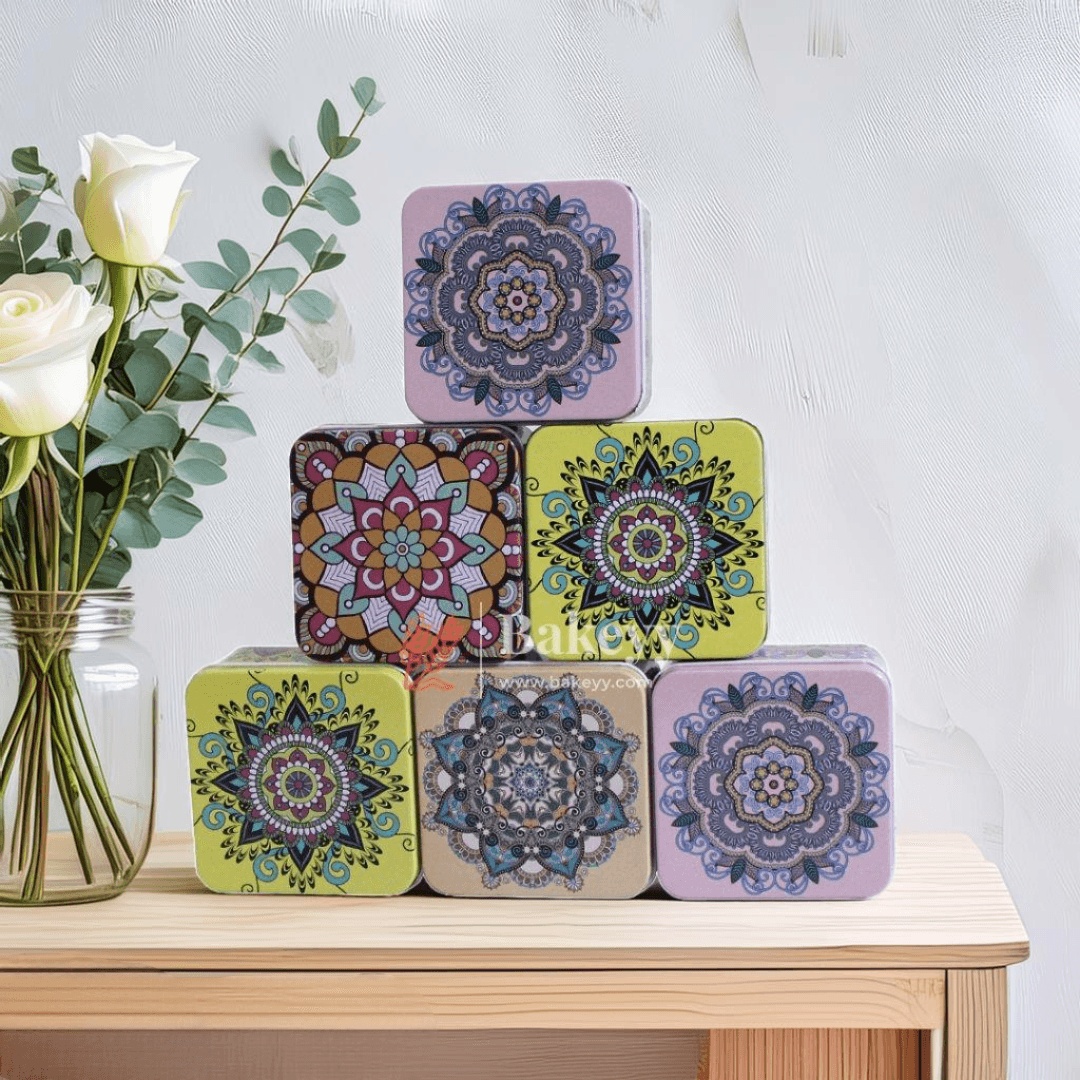 Square Mandala Print Tin Box | Mandala Print | Tin Box