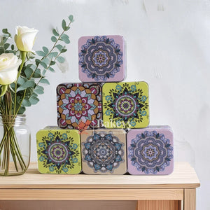 Square Mandala Print Tin Box | Mandala Print | Tin Box - Bakeyy.com - India - Square Mandala Print Tin Box | Mandala Print | Tin Box - Small | Pack of 12 480.00