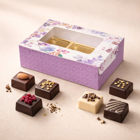 Floral Chocolate Box with Window | 2 Capacity Available | Chocolate Packaging Box | 4 Designs Available | Pack of 100