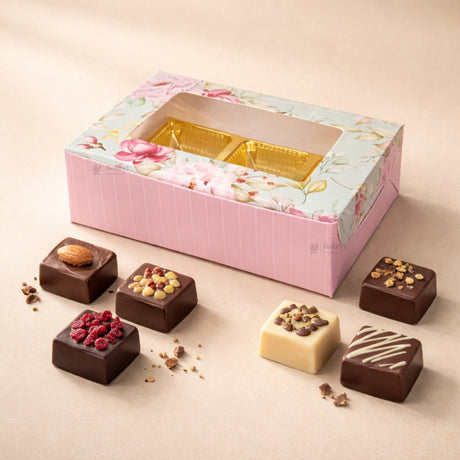 Floral Chocolate Box with Window | 2 Capacity Available | Chocolate Packaging Box | 4 Designs Available | Pack of 100
