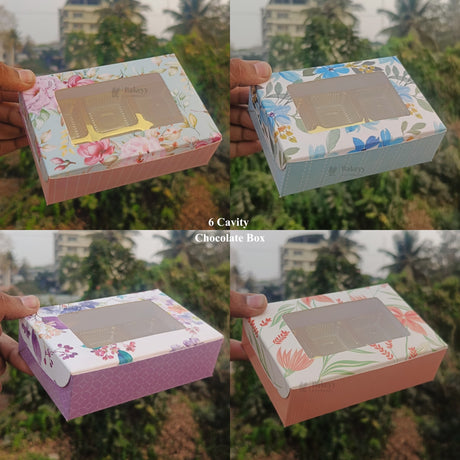 Floral Chocolate Box with Window | 2 Capacity Available | Chocolate Packaging Box | 4 Designs Available | Pack of 100