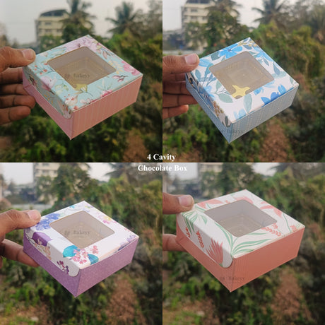 Floral Chocolate Box with Window | 2 Capacity Available | Chocolate Packaging Box | 4 Designs Available | Pack of 100