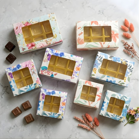 Floral Chocolate Box with Window | 2 Capacity Available | Chocolate Packaging Box | 4 Designs Available | Pack of 100