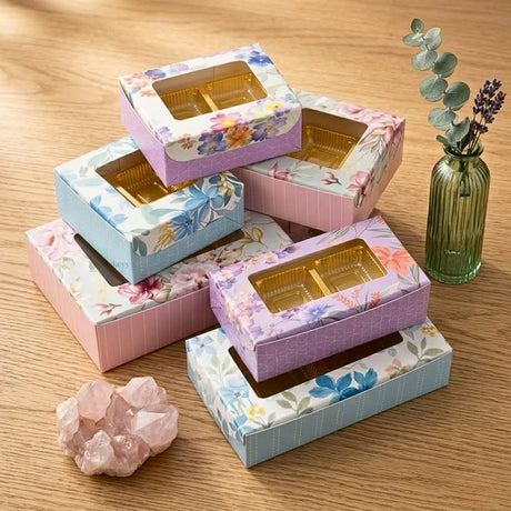 Floral Chocolate Box with Window | 2 Capacity Available | Chocolate Packaging Box | 4 Designs Available | Pack of 100