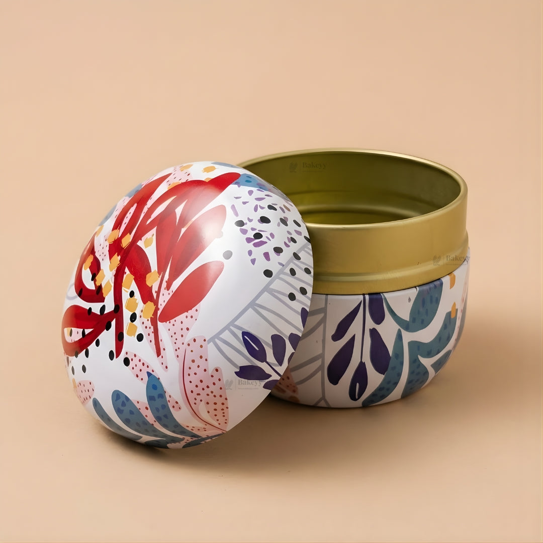 Floral Print Candle Tin Box | Decorative Storage Tin | Pack of 1