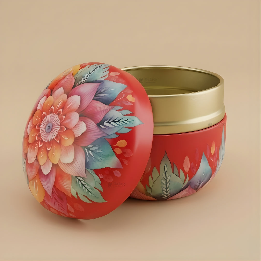 Floral Print Candle Tin Box | Decorative Storage Tin | Pack of 1