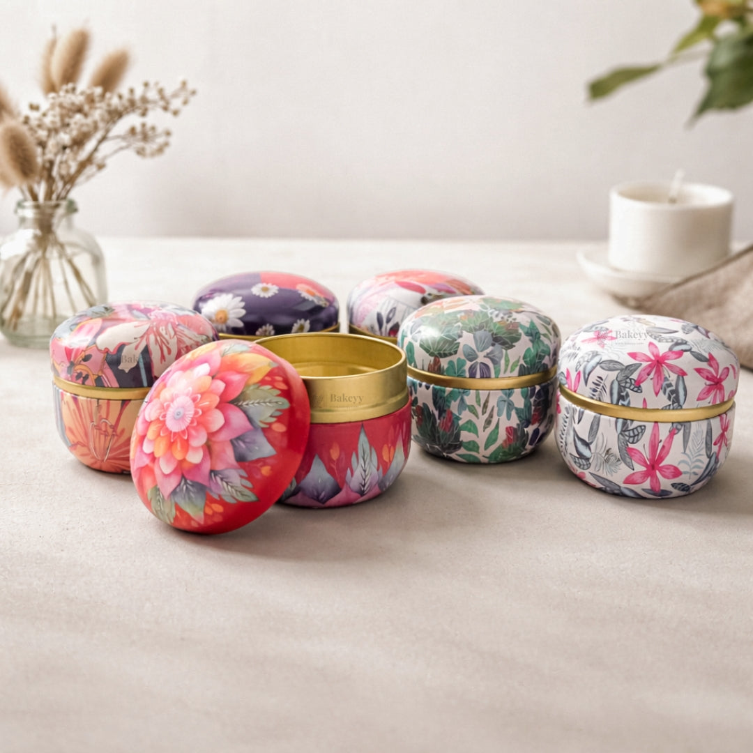 Floral Print Candle Tin Box | Decorative Storage Tin | Pack of 1