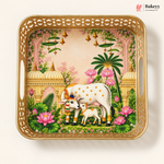 Pichwai Metal Hamper Basket | 6 Inch & 8 Inch | Cow, Peacock & Elephant Design | Pack of 1