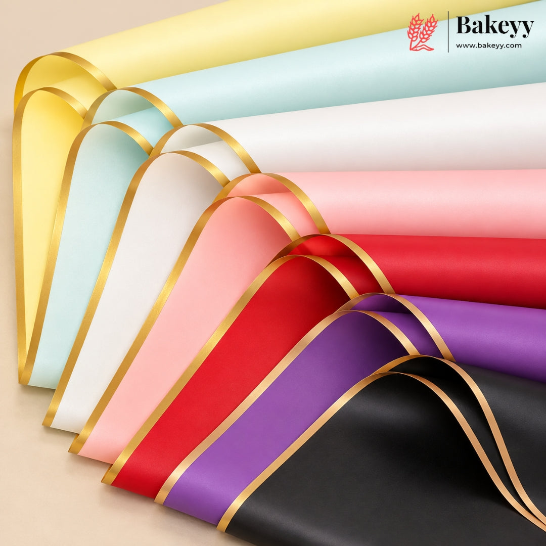 Decorative Flower Wrapping Sheet with Golden Border | Multi Color | Pack of