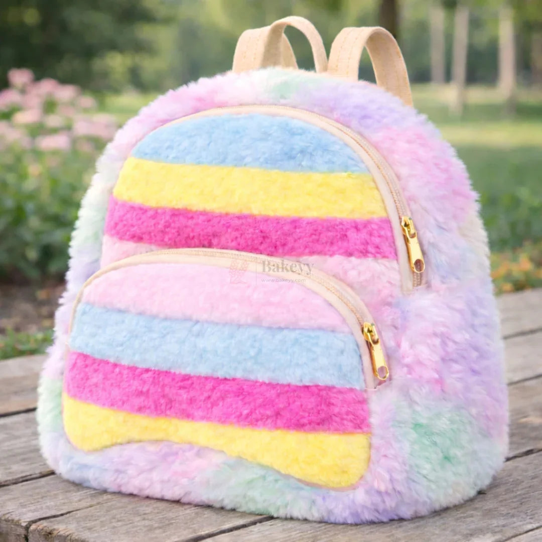 FluffyRainbowKidsBackpackCutePlushFauxFurMiniSchoolBagforKids_2 - Bakeyy.com