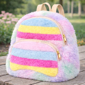 FluffyRainbowKidsBackpackCutePlushFauxFurMiniSchoolBagforKids_2 - Bakeyy.com