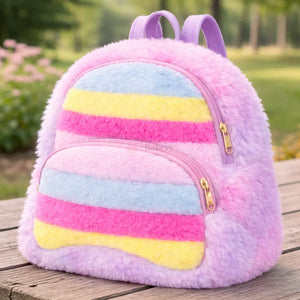 FluffyRainbowKidsBackpackCutePlushFauxFurMiniSchoolBagforKids_3 - Bakeyy.com